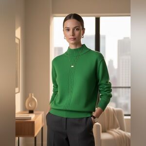 Vintage Ciao Collection 100% Pure Wool Green Mock Neck Classic Luxury  Knit